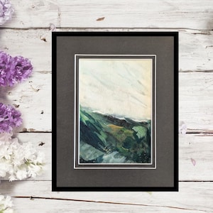 Rainy Hillside, 8x6 Original watercolor Painting, Black or White Mat Included, Free Shipping, landscape, Calming Meditative Artwork