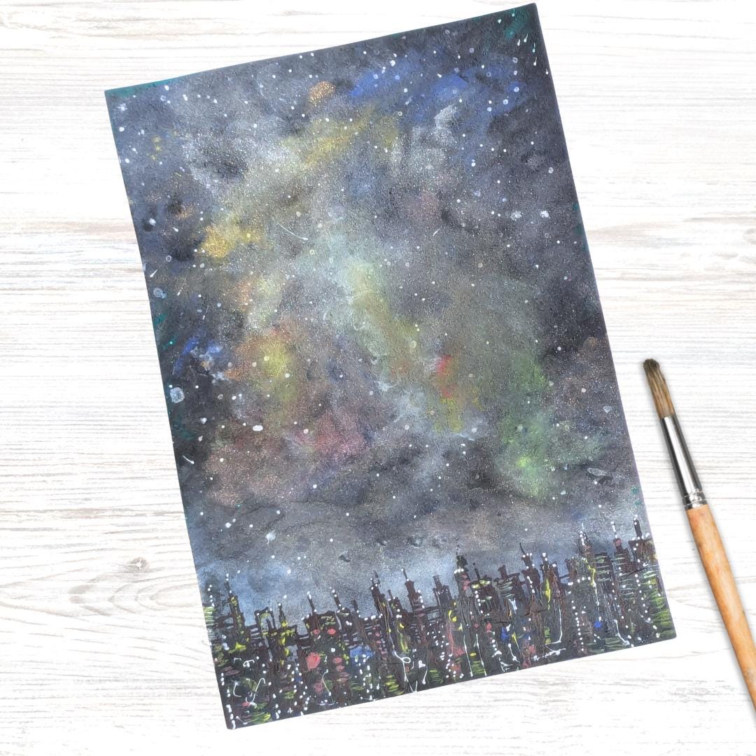 City Lights Starry Night Painting, 5x...