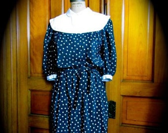 80s Nipon Boutique dress, Nipon polka dot dress, 80s dress, preppy dress, 80s secretary chic, power dress