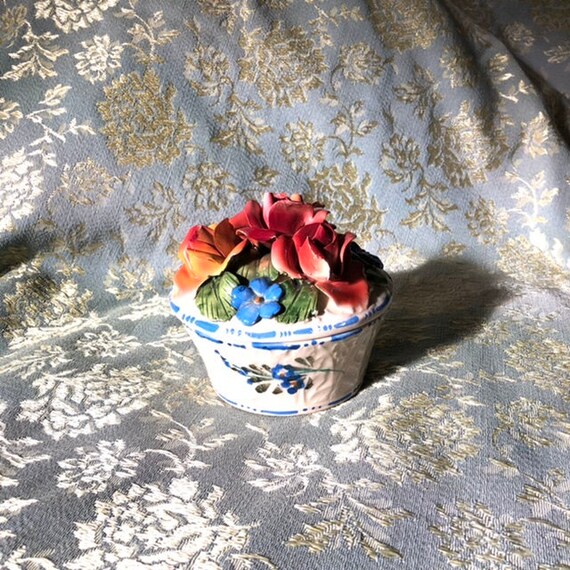 Vintage Capodimonte Covered Bowl Trinket Dish Marked Italy