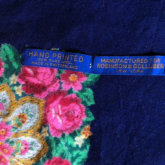 Vintage wool scarf w roses made in Switzerland ro… - image 3