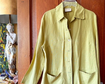 Vintage Geiger Linen Jacket: Austrian Chore Coat, Warm Green (Size 40)