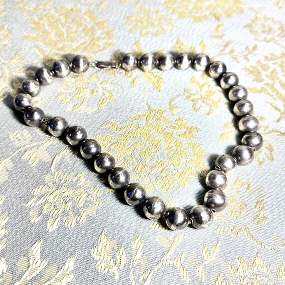 Vintage Mexico silver beads choker marked uniform… - image 8