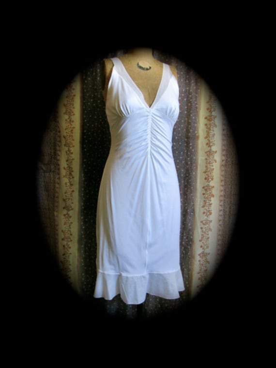 90s strappy dress, deep v ruched bodice white dres