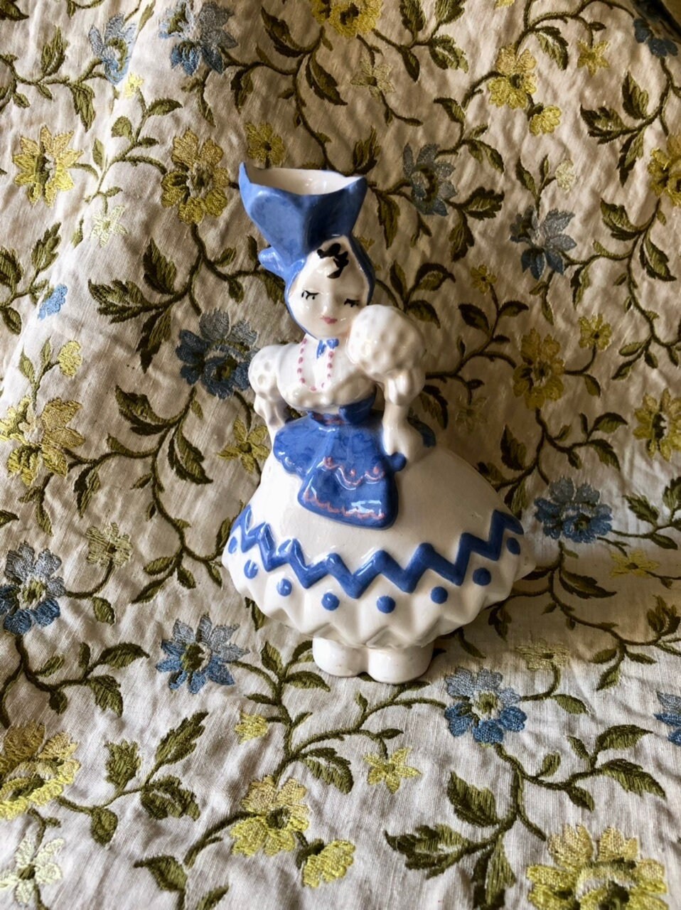 Vintage Orville Kirby Figurine Girl With Apron Blue and White
