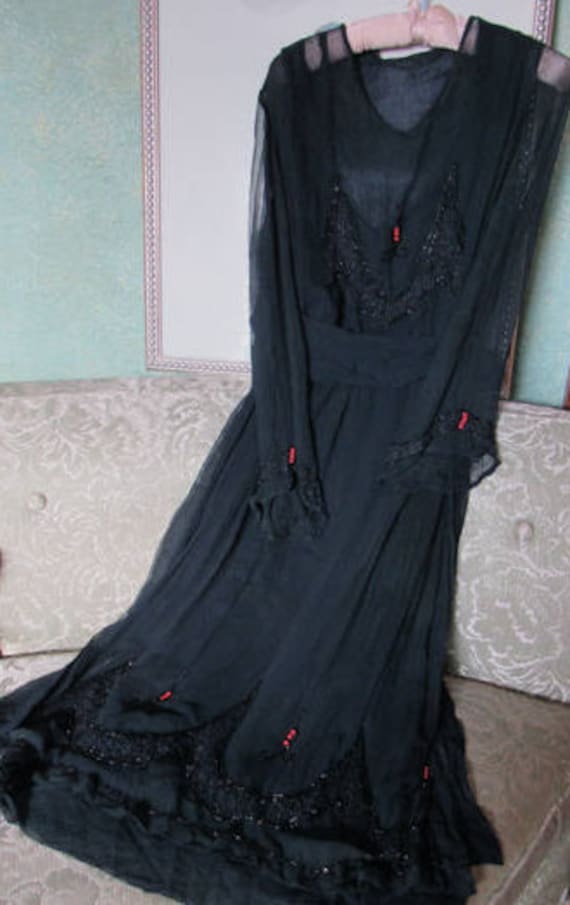 20s Chiffon Dress, AS IS 20s silk beaded dress, E… - image 9