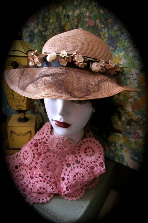30s straw hat, vintage sunday hat, period hat, cos