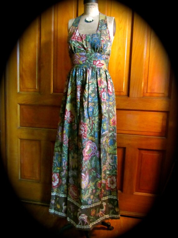 70s Young Edwardian by Arpeja halter dress w boler