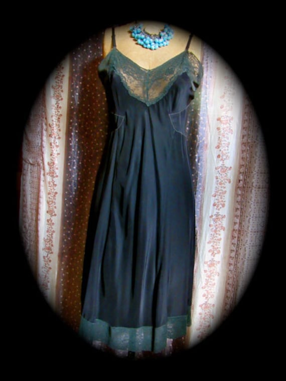Vintage black rayon slip, 40s full slip, black sli