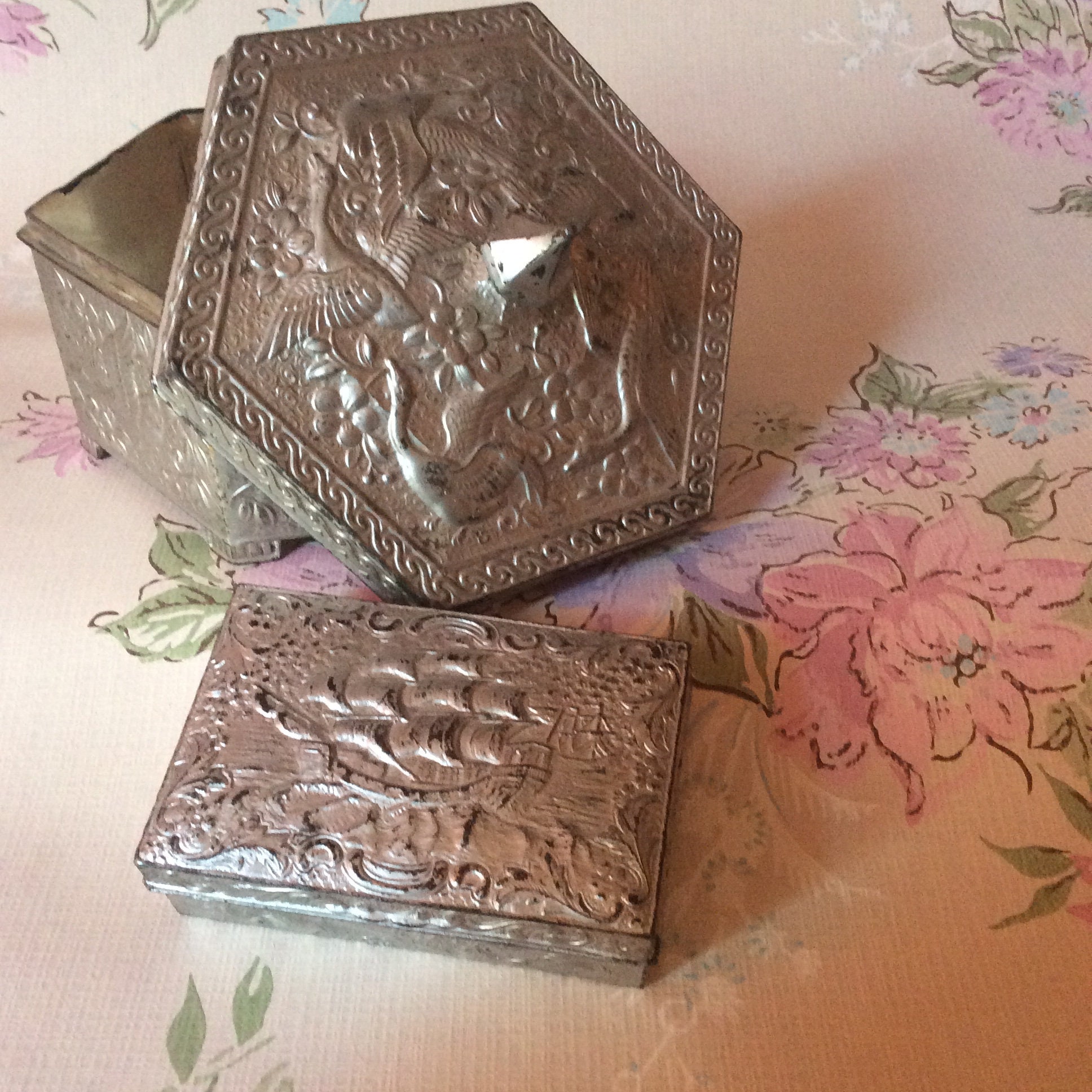 Vintage Metal Boxes Stamp Storage and Moisten Box Silver Etsy UK