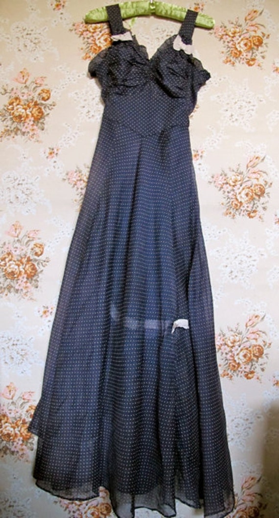 30s Dress, Navy Organdy Gown, Prom, Debutante Gown