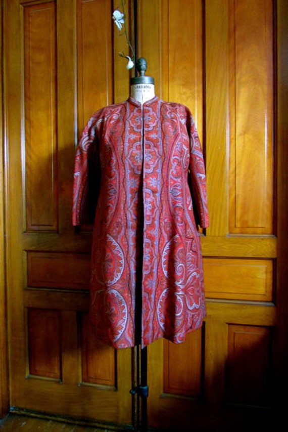 vintage paisley coat, 40s paisley coat, Victorian