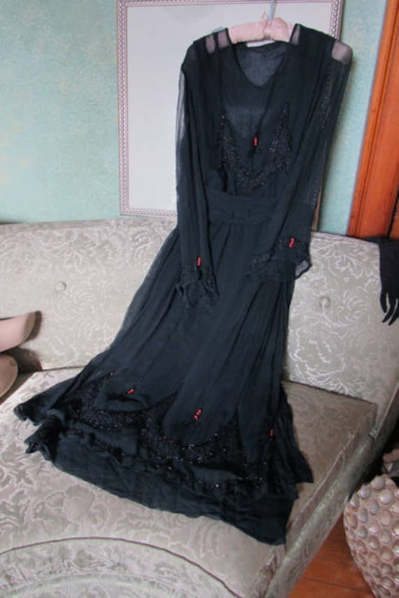 20s Chiffon Dress, AS IS 20s silk beaded dress, E… - image 2