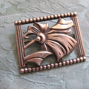 Vintage Sterling Art Deco Pin, Silver Flower Rectangle Brooch,  Avant Garde Silver Pin, Sterling Flower Brooch, Framed Sterling Silver Pin