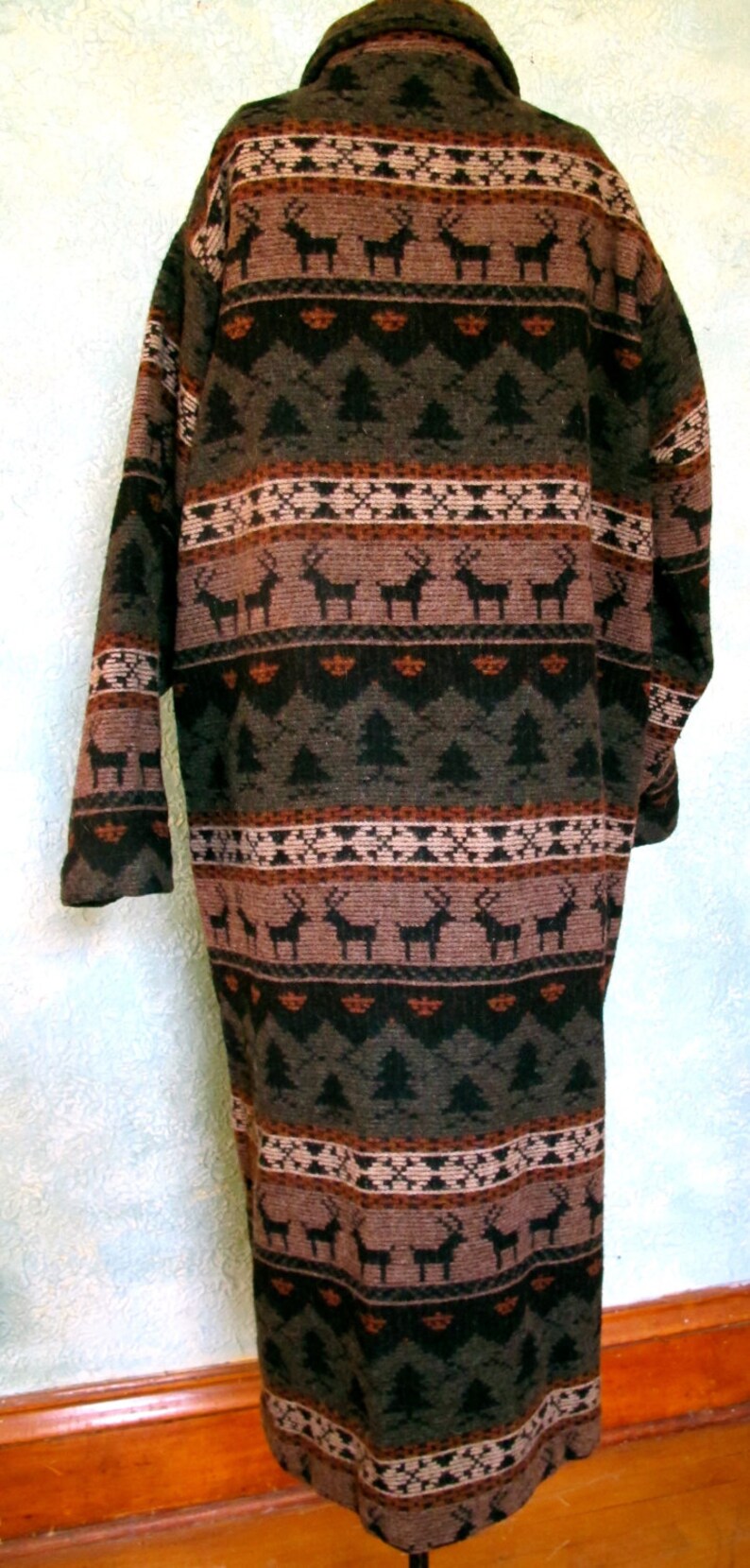 Urban Cowgirl Long Coat Blanket Style Long Coat Wool Coat Vintage Dense Wool Coat Southwest Coat Deer Coat Country Life Coat