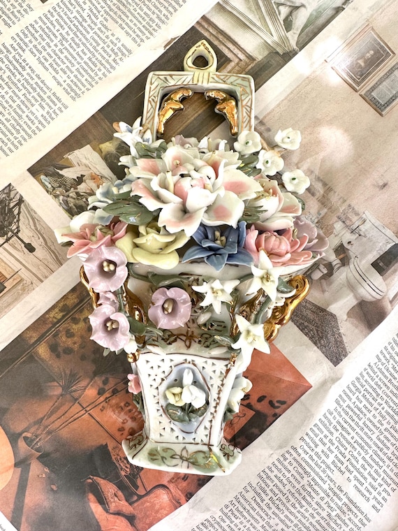 Antique Capodimonte Porcelain Flower Basket Wall Art: Victorian