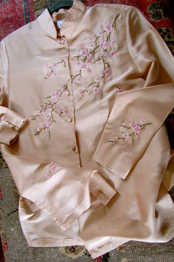 Vintage Asian blouse, cherry blossom top, size m,