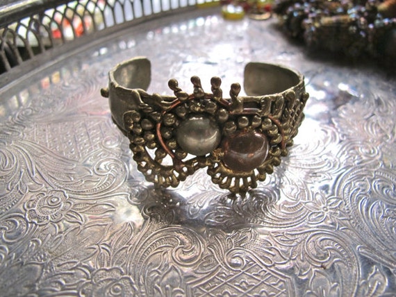 Brutalist bracelet, Mixed Metals cuff, Mexico art