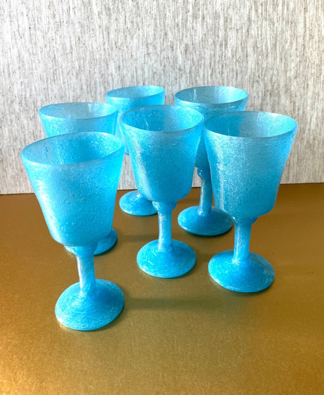 Vintage Wine Glasses Art Glass Turquoise Stemmed for Wine or Liqueur