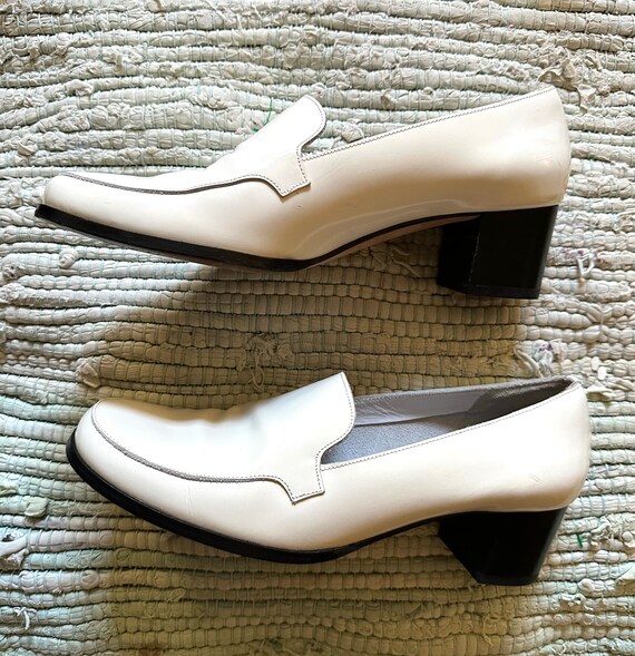 Vtg white stacked loafer heels Made in Italy for … - image 4