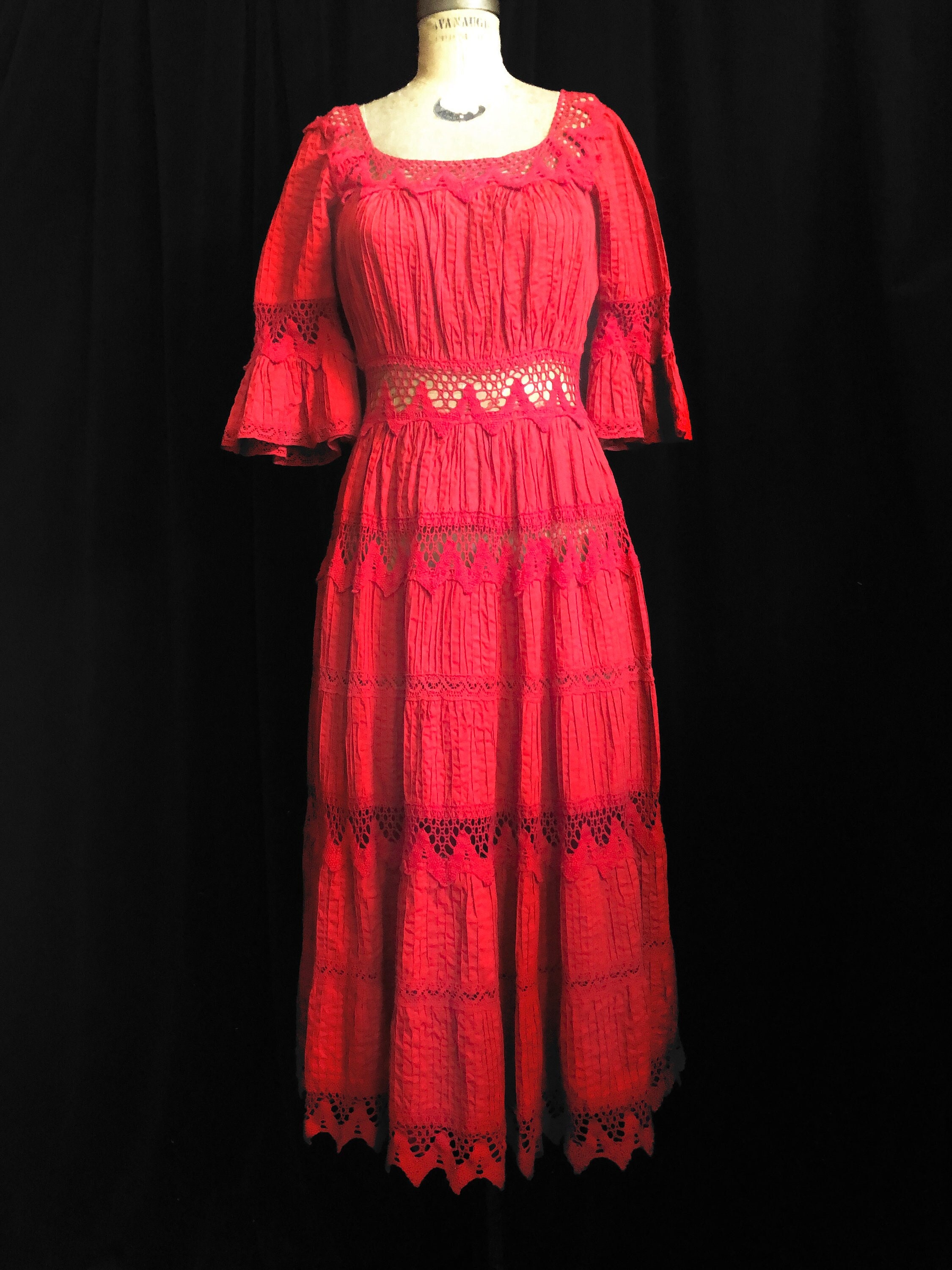 strapless open back dress 1970s Pink Crochet Mexican Wedding Dress – 3 Women main image 0