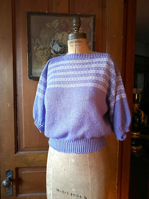 Vintage hand knit sweater two tone lavender fine k