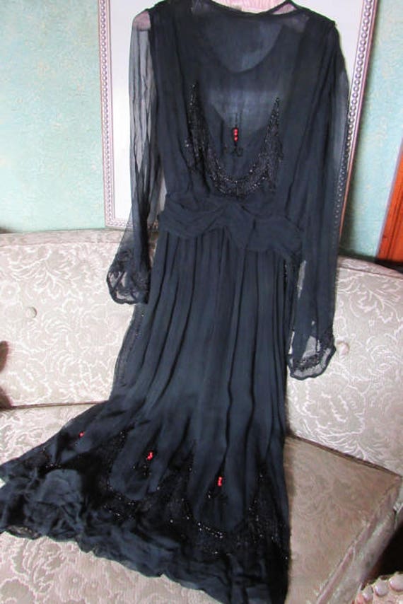 20s Chiffon Dress, AS IS 20s silk beaded dress, E… - image 5