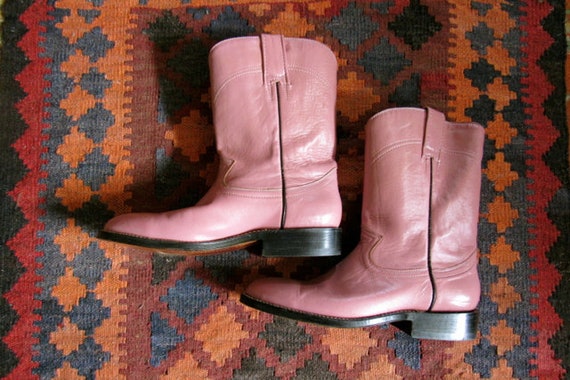 Vintage pink leather boots, handmade Mexico boots,