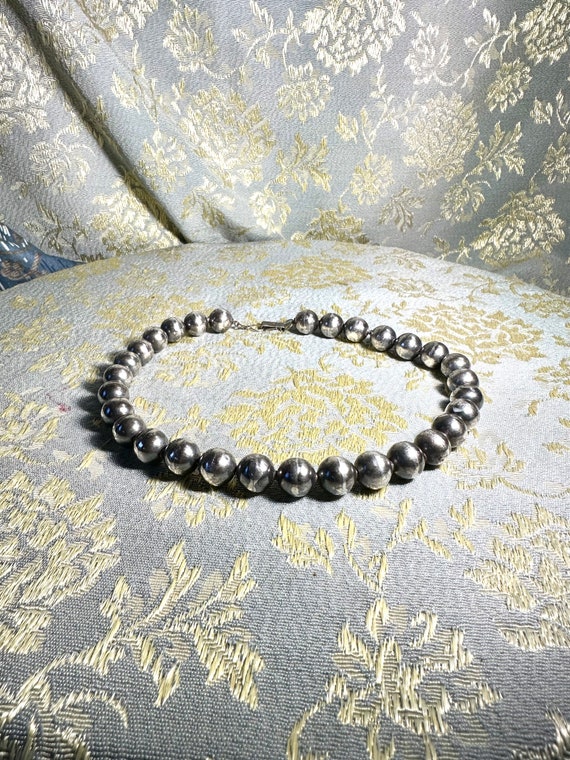 Vintage Mexico silver beads choker marked uniform… - image 1