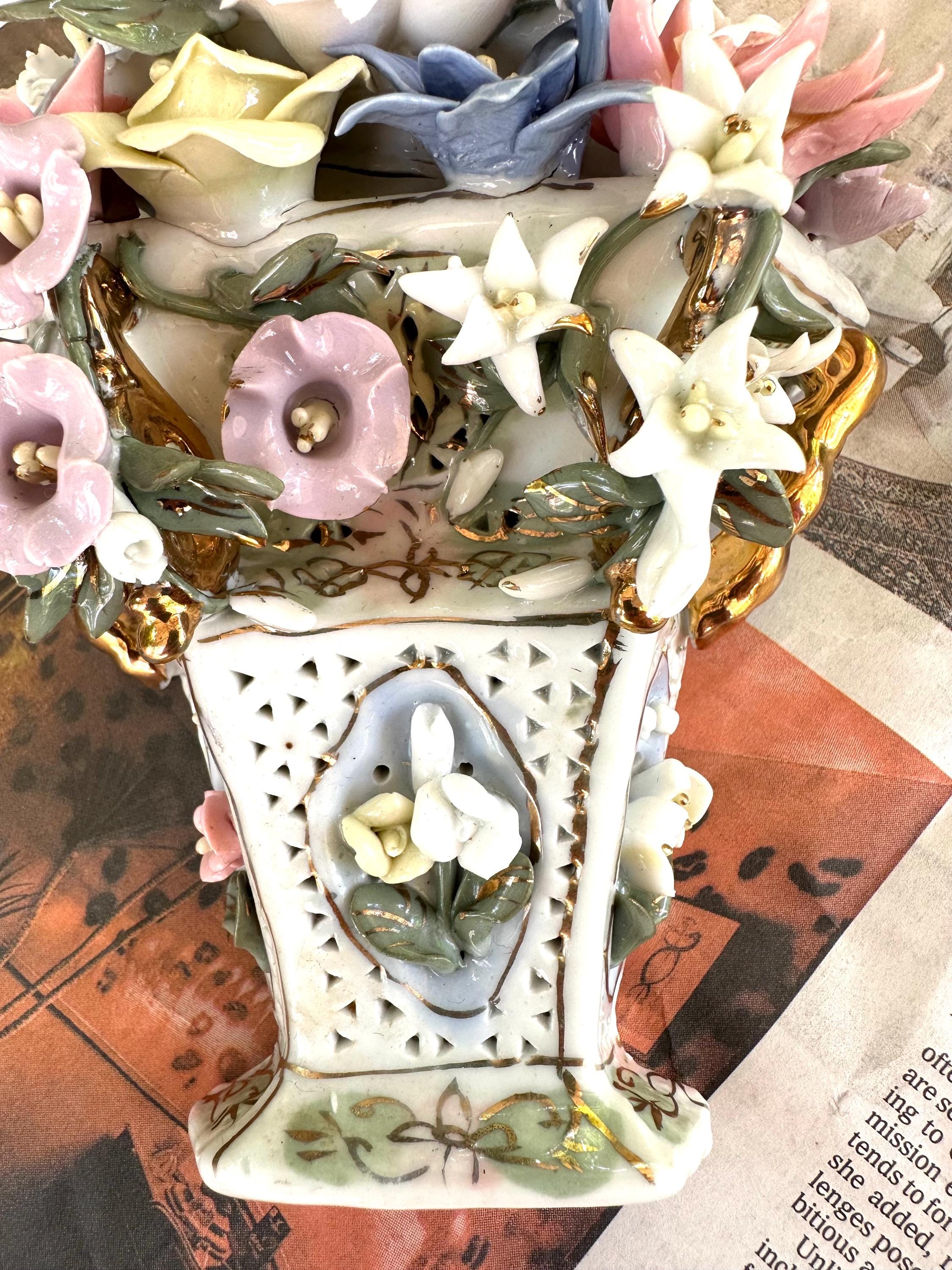 Antique Capodimonte Porcelain Flower Basket Wall Art: Victorian