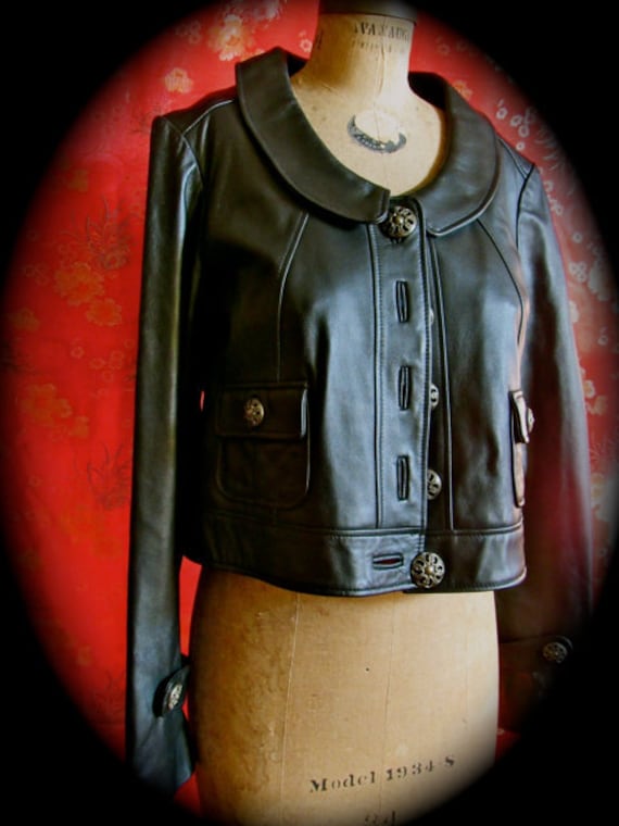 Vintage black crop leather jacket, Wilson Leather
