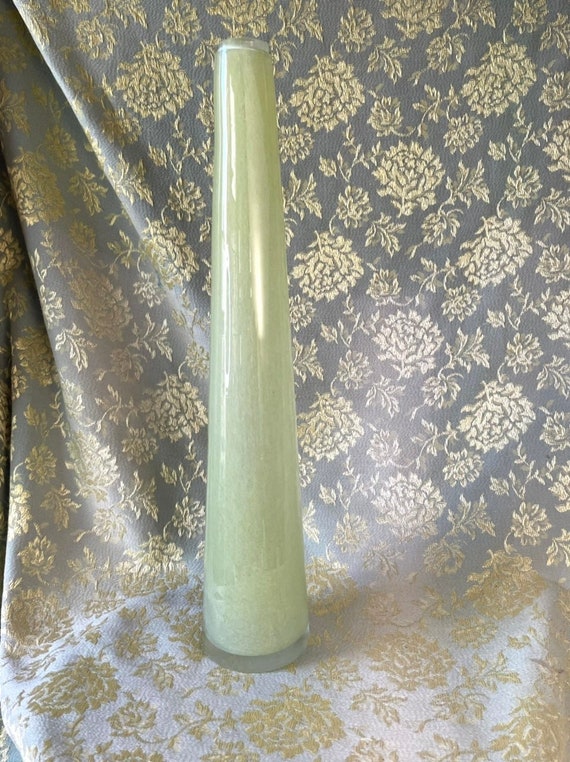 Signed Henry Dean Art Glass Tube Vase, Greenish Yellow, Modern