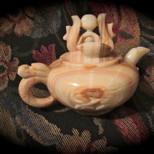 Vintage Asian hand carved agate artisan teapot very unique