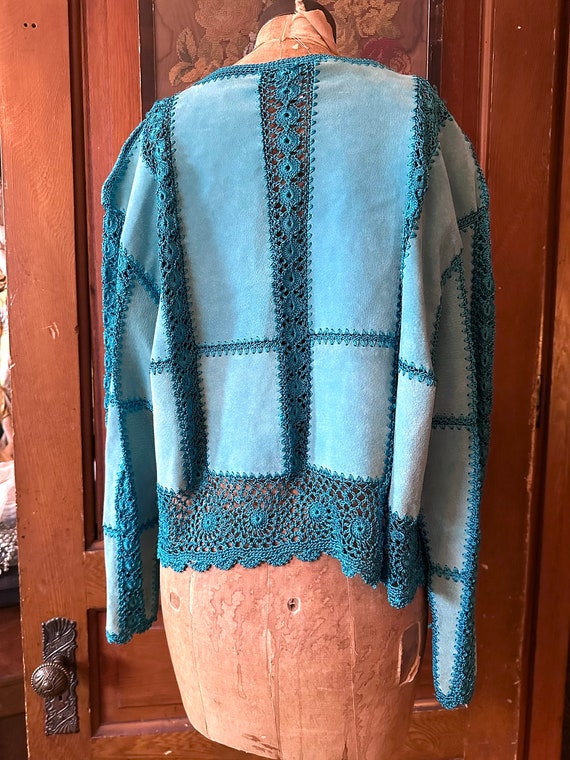 Vintage S M H Boutique suede and crochet jacket XL - image 2