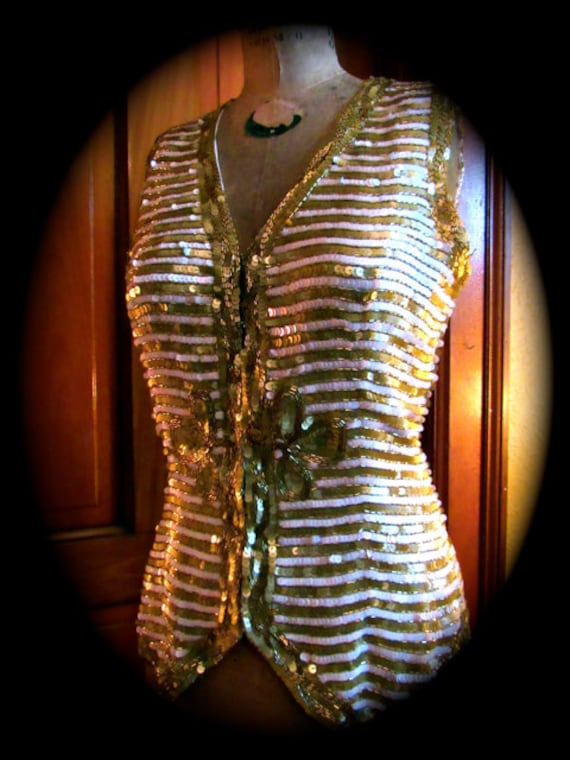 Sequin vest, 90s Leslie Fay sequin vest, evening