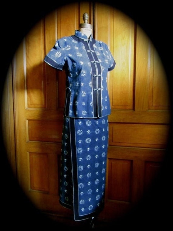 Indigo Shibori, Vintage Asian indigo batik top and