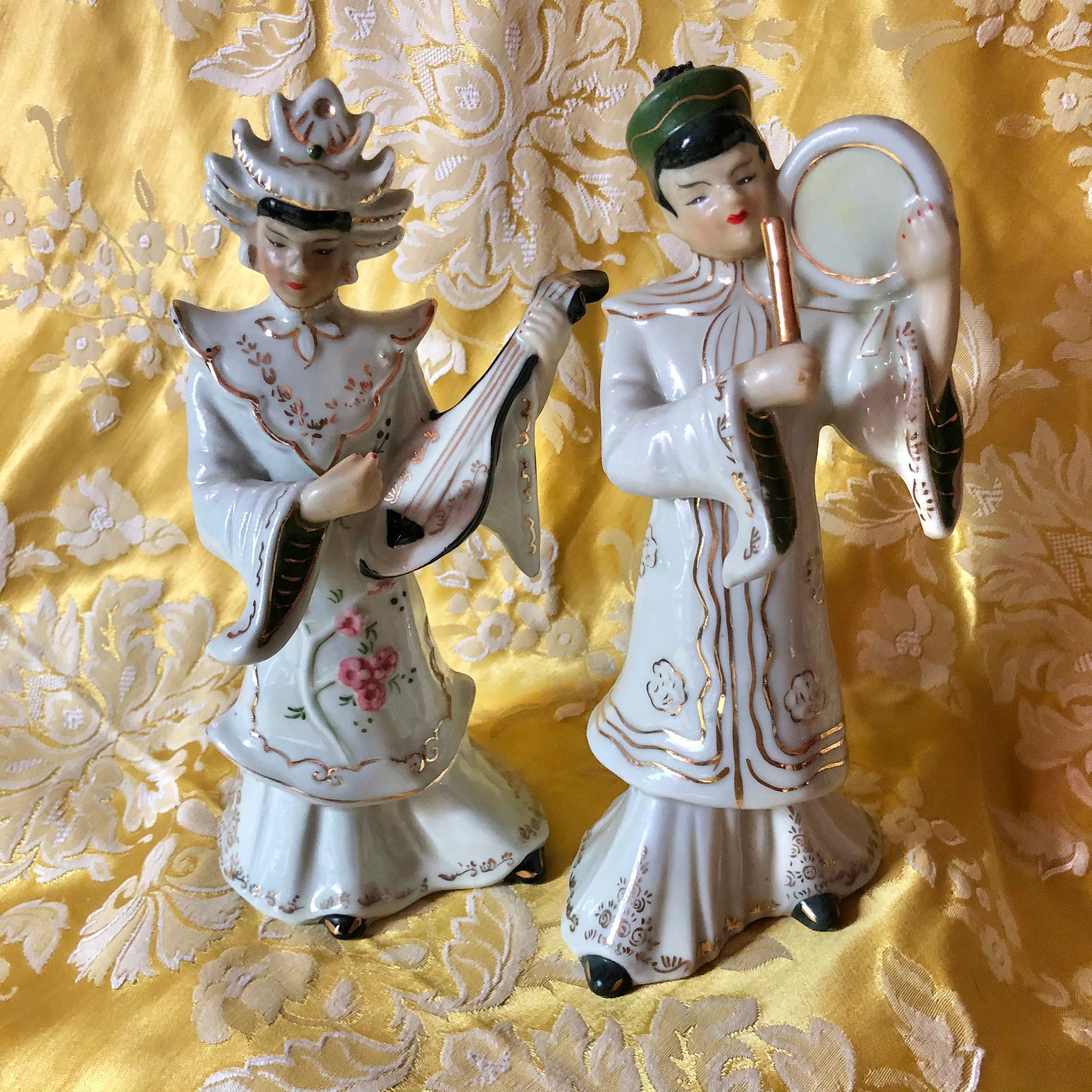 Vintage Asian Musician Couple Very Detailed Asian Figurines 50s