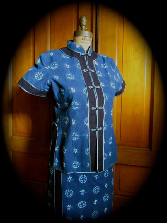 Indigo Shibori, Vintage Asian indigo batik top and