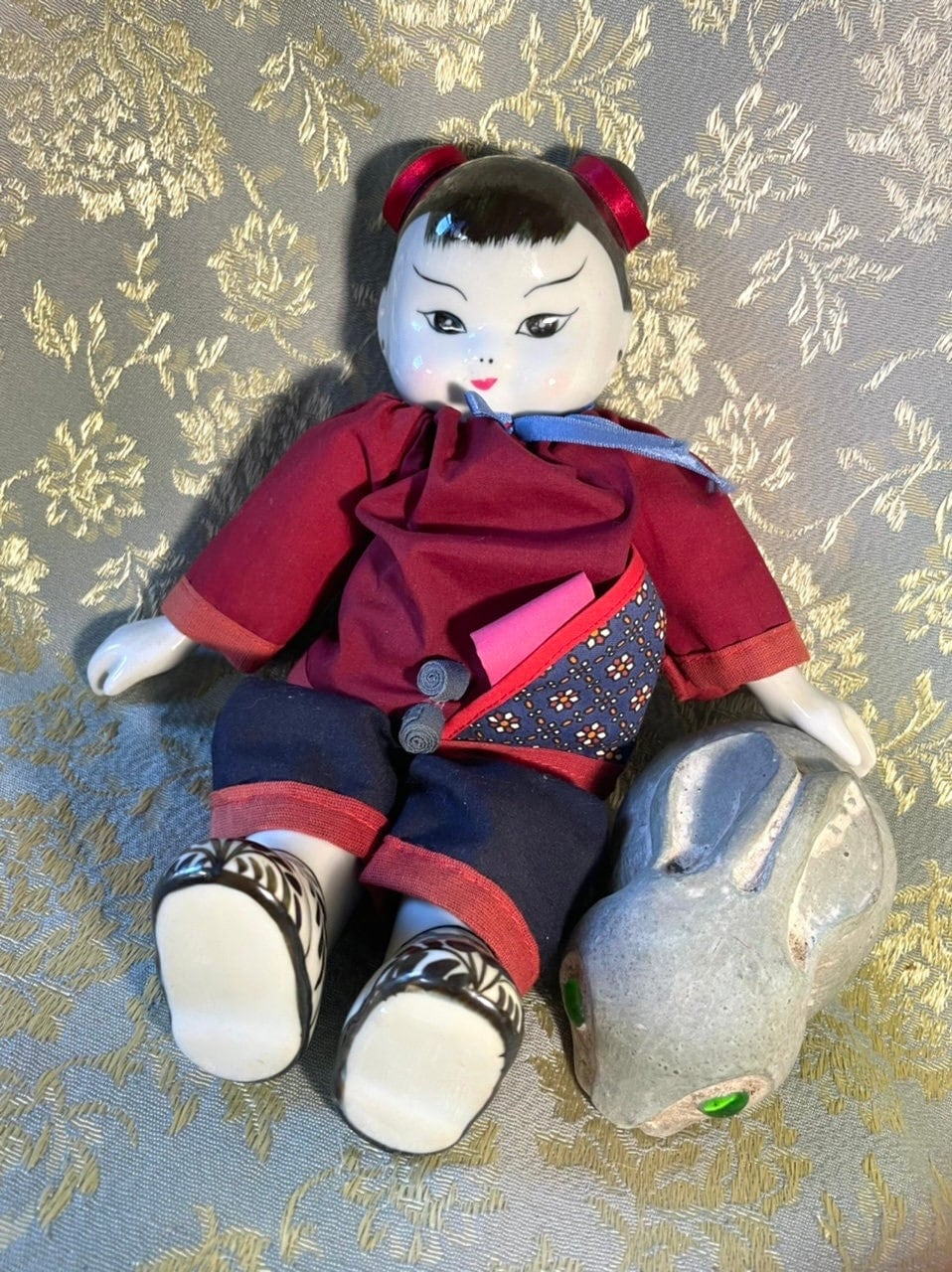 Vintage Asian Doll With Porcelain Feet Head Hands Traditional