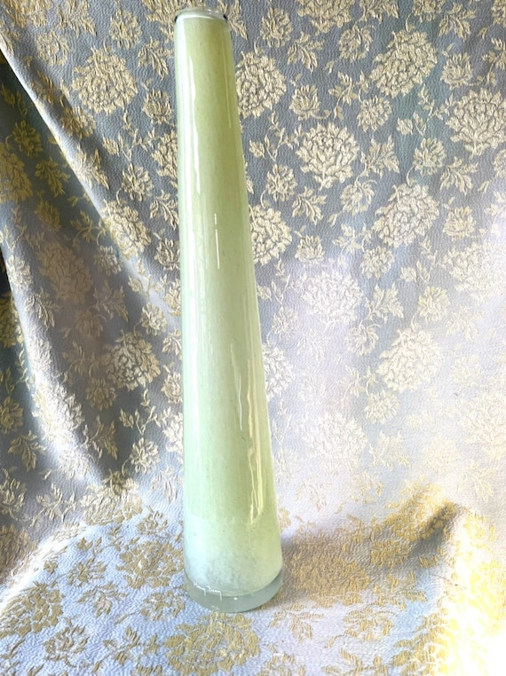 Signed Henry Dean Art Glass Tube Vase, Greenish Yellow, Modern