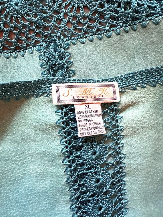 Vintage S M H Boutique suede and crochet jacket XL - image 5