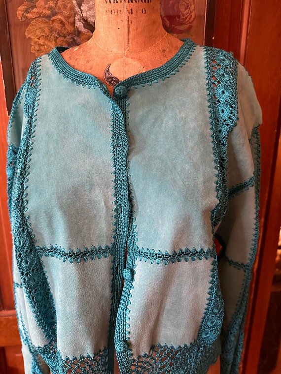 Vintage S M H Boutique suede and crochet jacket XL - image 7