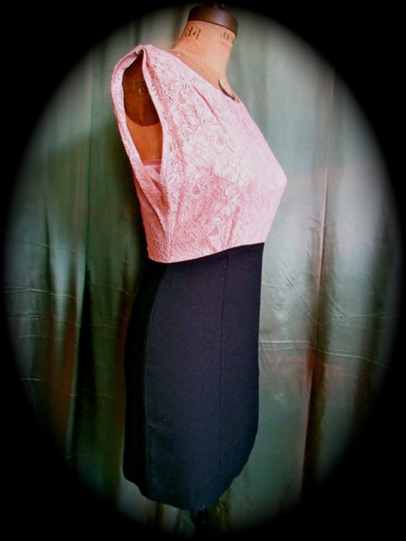 Vintage blush black mini dress, fitted short dres… - image 4