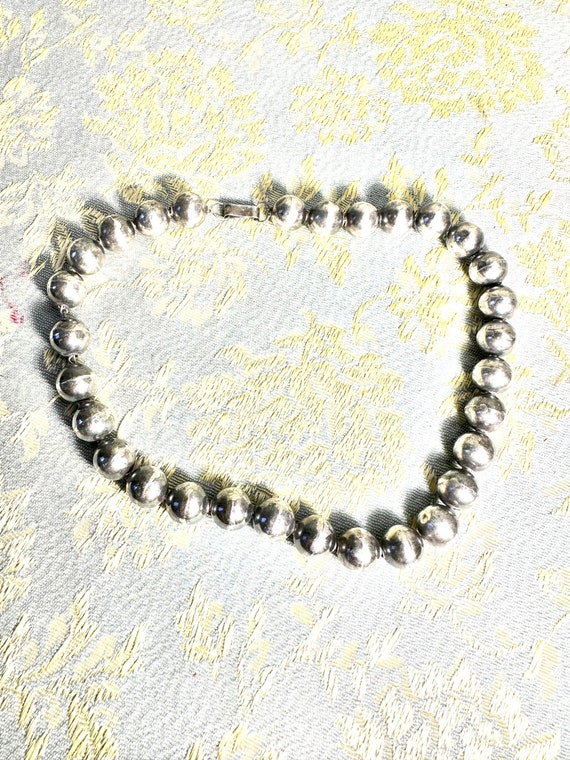 Vintage Mexico silver beads choker marked uniform… - image 4