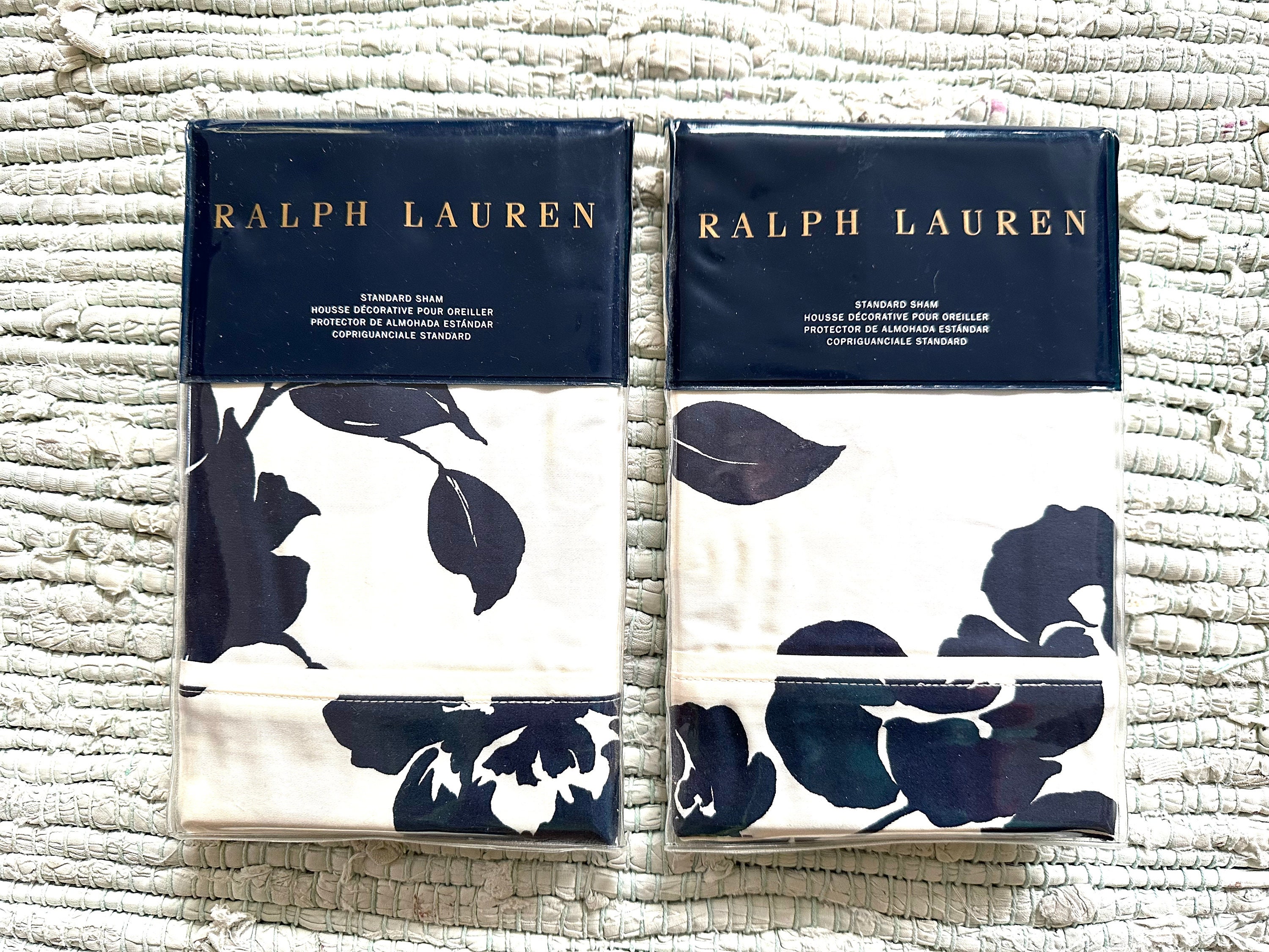 Vintage Ralph Lauren Pillow Shams: Modern Glamour Navy Floral, Set Vintage Ralph Lauren Pillow Shams: Modern Glamour Navy Floral, Set
