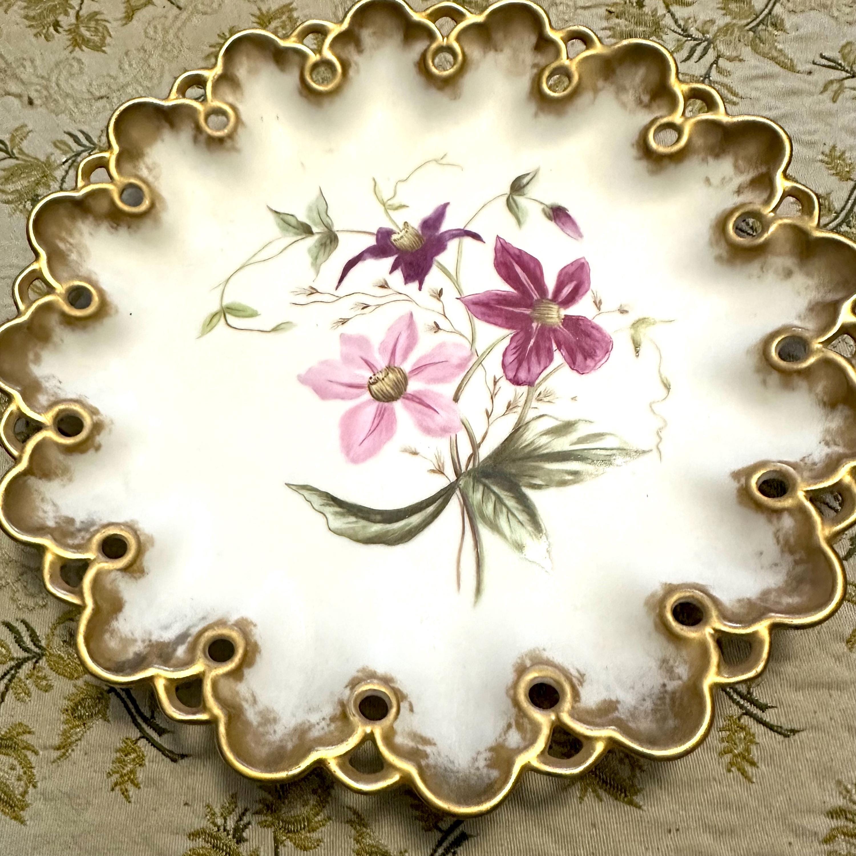 Vintage T V France Plate Hand Painted Columbine Flowers Limoges