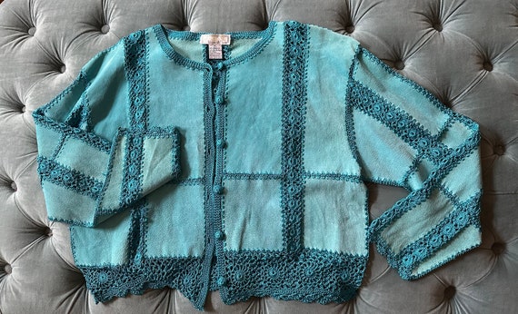 Vintage S M H Boutique suede and crochet jacket XL - image 4