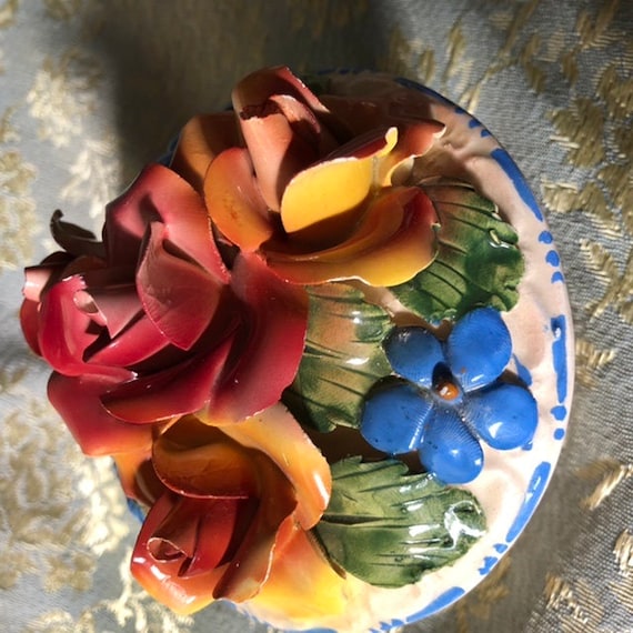 Vintage Capodimonte Covered Bowl Trinket Dish Marked Italy