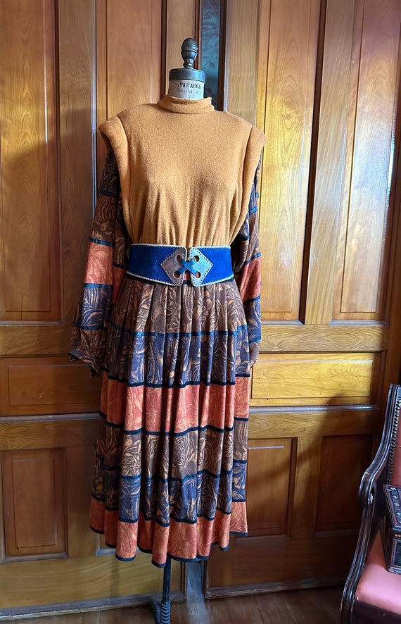 Vintage 80s wool print dress dolman sleeves should