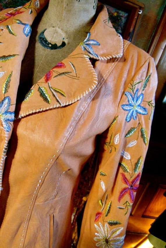 vintage embroidered leather blazer, crushed real l